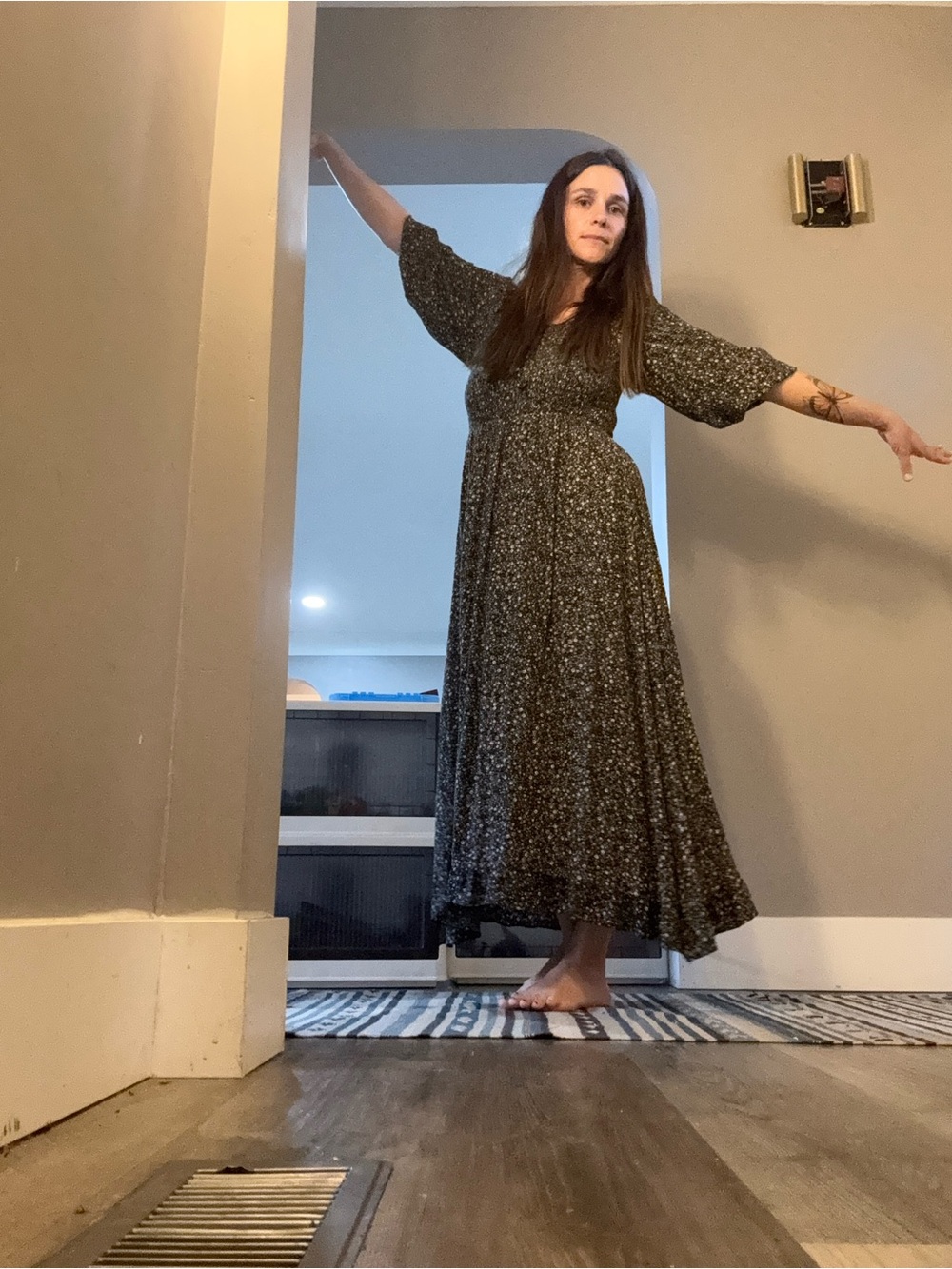 Smocked Waist Floral Maxi Dress in Charcoal
